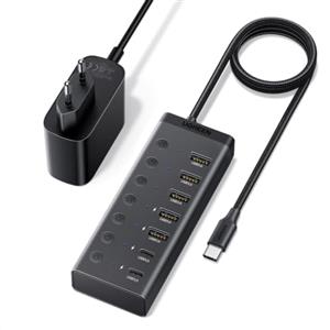 UGREEN Hub USB-C 7 in 1 Alimentato con Interruttori, Cavo da 100 cm | Multipresa USB con 5 Porte USB-A + 2 USB-C, 5 Gbps, Alimentazione Inclusa, per PC, Laptop, Disco Rigido, Tastiera