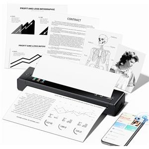 TATTMUSE Stampante Portatile, A4 Stampante Termica Compatibile con Phone/PC | Bluetooth, Stampa Contratti/Documenti, Senza Inchiostro Stampa in Nero e Bianco