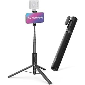 SMALLRIG ST30 Treppiede Selfie Stick One-Touch 57,9" - 5291 | Supporto automatico, telecomando, attacco a slitta, per iPhone, Android, vlog, Nero