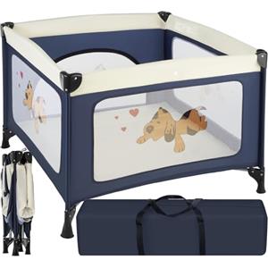 tectake® Lettino Da Viaggio Bambini, Box Neonato Pieghevole, Letto Campeggio Bebè, Box Gioco Traspirante, Materassino Incluso, Chiusura Compatta, Montaggio Facile, Tessuto Lavabile - Blu