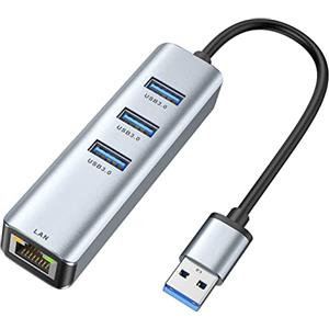 ABLEWE Adattatore USB Ethernet,Hub USB 3.0 con 3 Porte USB 3.0 e 1 Porta LAN RJ45 1000M Gigabit, Adattatore Ethernet USB per MacBook,Mac OS,iMac,Windows,Chrome,Surface,XPS,ecc. -alluminio argento