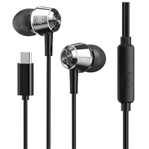 HAPPYAUDIO W1 USB C Auricolari cablati Auricolari, Tipo C In Ear Cuffie con microfono e audio nitido per chiamate sportive di gioco, design con scocca in metallo, compatibili con Galaxy Note, Google