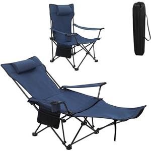 WOLTU Sedia da Campeggio Portatile Reclinabile, Sedia Pieghevole Esterno | Con Poggiapiedi, Poggiatesta e Borsa da Trasporto, per Pesca, Giardino, Blu