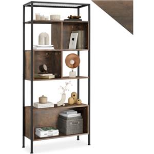 tectake® Libreria scaffale, Libreria Verticale, Scaffale in Legno, Design Industriale, 5 Ripiani, Librerie Moderne Design, Telaio in Acciaio, Biblioteca - 75 x 31 x 170,50 cm - Industriale Legno Scuro