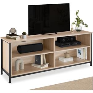 tectake® Credenza Cucina Versatile 147x41x60,5cm, 2 Scomparti con 2 Ripiani Regolabili, Mobile TV ideale TV 65 pollici, Dispensa Salvaspazio o Libreria Bassa, Casa e Cucina - Legno Industriale Chiaro