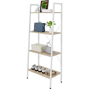 eSituro Libreria a Scala 4 Ripiani 60x35x148 cm | Acciaio e legno; Rovere Chiaro; Industriale; Cucina soggiorno; Multifunzionale; Montaggio facile