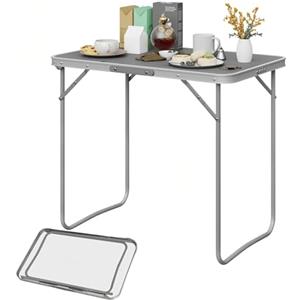 eSituro Tavolo Campeggio con Maniglia in Gomma,80x50x70 cm,Grigio | Tavolino Pieghevole in Alluminio e MDF, Carico 20 kg, per Balcone Campeggio Giardino
