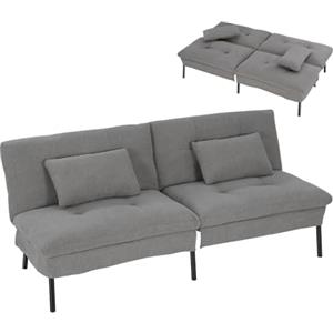 WOLTU Divano Letto 2 Posti, 2 Cuscini, Schienale Regolabile, Grigio Scuro | Divano Letto con Piedini Antiscivolo, Tessuto Effetto Lino per Soggiorno, Camera da letto, Studio
