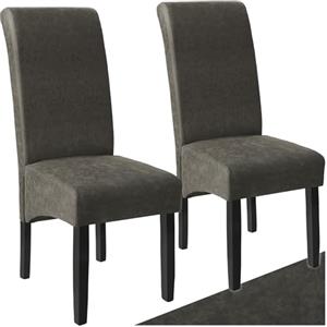 tectake® Set di 2 Sedie da Pranzo Imbottite, Ergonomiche, 44 x 63 x 106 cm | Rivestimento in Ecopelle, Schienale Alto, Gambe in Legno Massiccio, Piedini Antigraffio in Plastica, Grigio Marmorizzato
