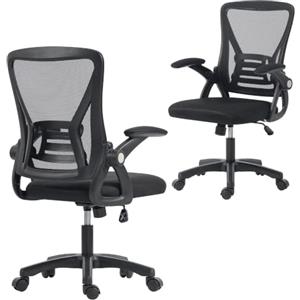 HOMCOM Sedia da Ufficio Ergonomica con Braccioli Ribaltabili in Rete Nero | Sedia da Scrivania Girevole Imbottita, Supporto Lombare, Altezza Regolabile, Traspirante