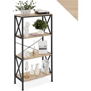 tectake® Libreria, scaffale in legno e metallo, design industriale, 4 ripiani con barre a X, mobile libreria da parete, scaffale ufficio e soggiorno - 61,5x31,5x133,5 cm - Legno industriale chiaro