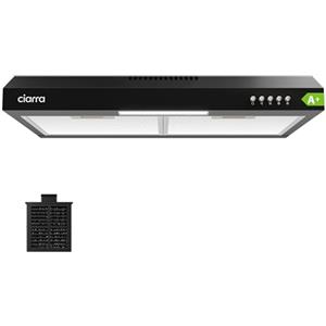 CIARRA A+ Cappa Sottopensile 60 cm con filtro a carbone CBCF009, Nero | 3 Velocità Ricircolo ed Espulsione, con Filtro Carbone CBCF009 Facile Installazione, LED
