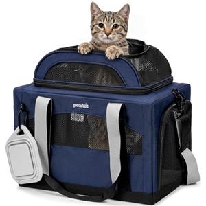 Pecute Trasportino Gatto Espandibile con Ciotola - Blu | Espansione Superiore / Inclusa Ciotola Pieghevole / Fino a 6kg / Ideale Auto e Viaggi