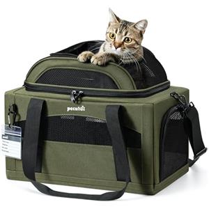 Pecute Trasportino Gatto Grande Espandibile Omologato Aereo - Verde | Espansione Superiore +40% / Omologato Aereo TSA / Per Gatti Grandi / Telaio Acciaio Anti-Schiacciamento
