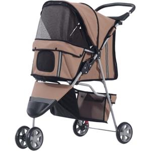 PawHut Passeggino per Cani Carrello per Animali Domestici, Caffè, 75 x 45 x 97 cm