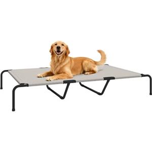 PawHut Lettino per Cani Rialzato da Esterno Portatile, Beige 152x94x23 cm | Brandina per Cani di Taglia Grande, Struttura in Acciaio, Rete Traspirante, Montaggio Senza Attrezzi