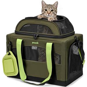 Pecute Trasportino Gatto Espandibile con Ciotola - Verde | Espansione Superiore / Inclusa Ciotola Pieghevole / Fino a 6kg / Ideale Auto e Viaggi