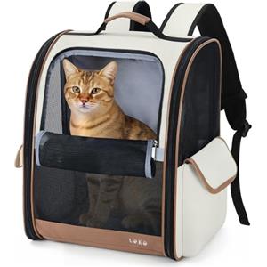 Lekesky Leksky Zaino Trasportino per Cani Gatti per Taglia Media/Piccola, Beige L | Portatile Pieghevole con Finestra in Rete Fino a 8 kg, Traspirante, per Viaggo Campeggio Passeggiata Clinica Veterinaria