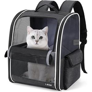 Lekesky Leksky Zaino per Cani Gatti per Animali Taglia Media/Piccola, Zaino Trasportino Gatto Portatile Pieghevole con Finestra in Rete Fino a 8 kg, Traspirante Zaino Porta Cane per Viaggo Campeggio, Nero L