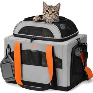 Pecute Trasportino Gatto Espandibile con Ciotola - Grigio | Espansione Superiore / Inclusa Ciotola Pieghevole / Fino a 6kg / Ideale Auto e Viaggi