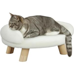 PawHut Divanetto Rialzato per Cani e Gatti con Schienale 47x40x20cm Crema | Divano per Cani Mini, Cuccia per Gatti e Animali Domestici, Sfoderabile, Rivestimento in Peluche