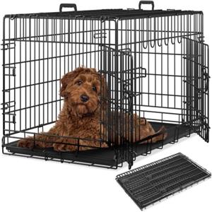 tectake® Trasportino Cane Auto, Box per Cani Spazioso, Trasportino Cani con Griglia in Acciaio, Pieghevole con 2 Porte, Doppia Chiusura, Vasca Rimovibile - 91,5x59,5x64cm