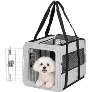 PawHut Trasportino Morbido per Cani Mini e Gatti Pieghevole, Grigio | Trasportino Cuccia da Viaggio Pieghevole, Maniglia, Base Rigida, Finestre, in Tessuto Impermeabile, 49.5x34x35.5 cm