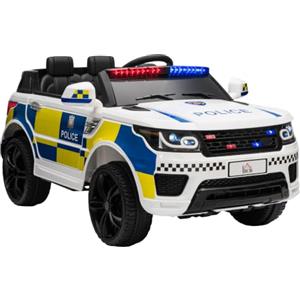 HOMCOM Macchina Elettrica per Bambini della Polizia con Sirena 12V Bianco | Auto Elettrica per Bambini con Telecomando, Sirena, Luci, Attacco USB per Musica, 110x68x52cm