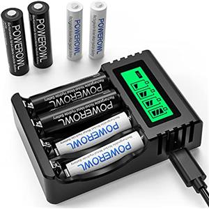 POWEROWL Caricabatterie + 4 batterie AA ricaricabili