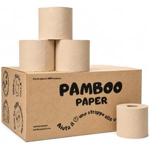 Pamboo Paper Carta Igienica Bamboo | 24 x Rotoli Carta Igienica | 400 Morbidi Strappi | Non Sbiancata | Senza Plastica | Biodegradabile ed Ecologico