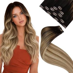 LaaVoo Extension Capelli Veri Clip, Castano Scuro a Biondo Sporco Balayage, Remy Umani Naturali, Leggeri e Invisibili, per Uso Quotidiano, 30cm 80g 5pcs Colore 2-6-18