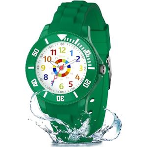 Juboos Orologio analogico per bambini e bambine, impermeabile fino a 3 atm, con gatto, facile da leggere, Viola, orologio gatto bambini