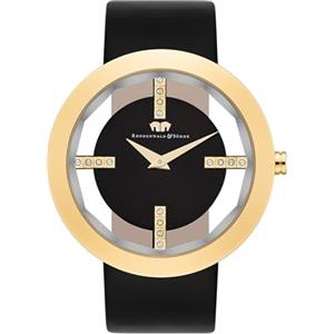 Rhodenwald & Söhne Lucrezia - Orologio da donna in acciaio inox dorato 3 ATM decorato con cristalli cinturino in vera pelle - Orologio da donna alla moda con scheletro