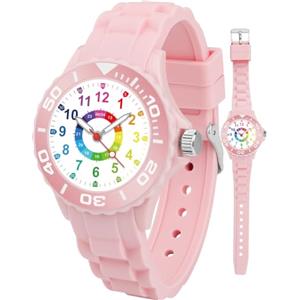 Juboos Orologio analogico per bambini e bambine, impermeabile fino a 3 atm, con gatto, facile da leggere, Viola, orologio gatto bambini