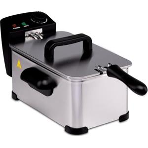 BAKAJI Friggitrice da 3 Litri 2000 Watt con Temperatura Regolabile, Spia di Controllo e Corpo in Acciaio Inossidabile Facile da Pulire, Ideale per Cucina, Ristorante, Casa, Cestello Estraibile