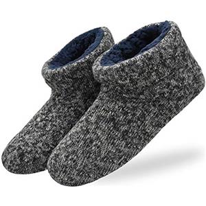 KuaiLu Pantofole Stivaletti Uomo Invernali Chiuse Calde Peluche Antiscivolo | Stivaletto a Maglia Stitch Memory Foam Ciabatte Comode Pelose Lana Cotta Scarpe da Casa