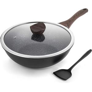 Kordisen Wok 30 cm, Wok a Induzione con Coperchio, Rivestimento Antiaderente, Adatto a Tutti i Piani Cottura, Senza PFOA