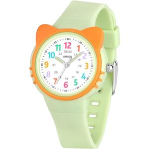 Juboos Orologio analogico per bambini e bambine, impermeabile fino a 3 atm, con gatto, facile da leggere, Viola, orologio gatto bambini