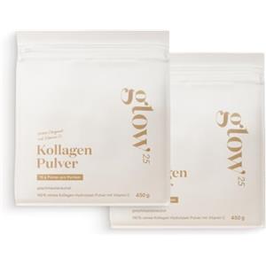 Glow25® Collagene in polvere [450g] - con vitamina C | Collagene idrolizzato con vitamina C - Peptidi di tipo I e III - Buona solubilità