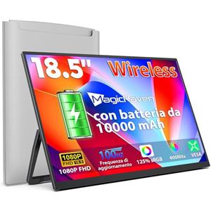 MAGICRAVEN 18,5" 100Hz Monitor Portatile Wireless con Batteria 10000mAh,1080P 125%sRGB | Schermo Portatile con Supporto e Borsa da Trasporto, per Laptop/Smartphone/PS4/5/X-BO/Swi-tch, Supporto AirPlay/Miracast