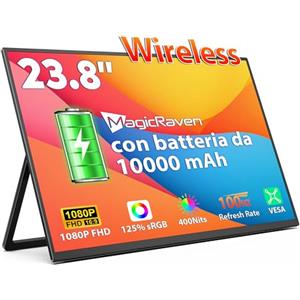 MAGICRAVEN 23.8" 100Hz Monitor Portatile Wireless (WiFi), 1080P FHD Schermo Portatile Batteria Integrata(10000mAh), Monitor Portatil Senza Fili, Supporto AirPlay/Miracast, per Laptop/Mac/Tablet/PS/Switch/X-BO