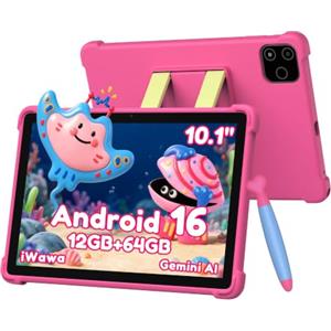 ALLDOCUBE 10 Tablet per bambini con stilo, Android 16, 64GB, 6000mAh, Rosa | Controllo Parentale, App per bambini preinstallate, 12GB RAM, TF 512GB, WiFi 5, Bluetooth 5.0, Sblocco Viso, iPlay 80 SE