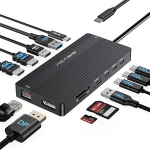 ACASIS Adattatore DisplayLink USB-C Docking Station 2x HDMI 4K60Hz | 100W PD, per Mac M1/M2/M3/M4/Windows, USB-A/C, Doppio Monitor Esteso,Nego