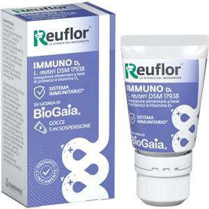 Reuflor Immuno D3 Gocce Fermenti Lattici Vivi Vitamina D3 Per Bambini, 5 ml | Probiotico Bambini, Flora Intestinale E Difese Immunitarie, Integratore Intestino