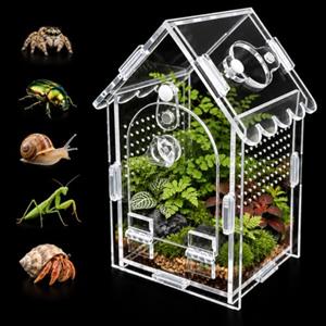 MIKIICOCO Recinzione a forma di casa del ragno che salta, mini terrario acrilico 8×7× | Scatola trasparente per terrario ventilata, porta magnetica anti-fuga, con fori di alimentazione per tarantole, gechi, manti