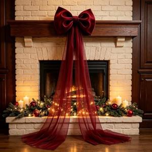 Generico Fiocchi Gigante In Velluto, Puntale Per Albero Di Natale Grandi Dimensioni | Elegante Fiocchi Oversize Con Code A Coda Di Rondine In Rete, Decorazione Natalizia Per La Porta Mensola Parete D'albero
