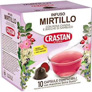 CRASTAN 1870 - Capsule Compatibili Dolce Gusto - Infuso al Mirtillo con Rosa Canina e Bacche di Sambuco - 1 Box da 10 Capsule - Senza Zuccheri Aggiunti - Aromi Naturali - Senza Glutine