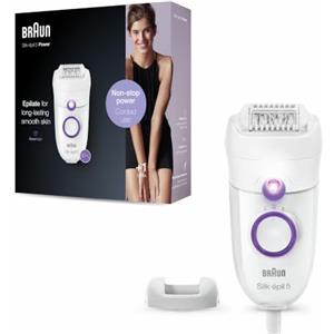 Braun Silk-épil 5, Depilatore Donna, Epilatore Elettrico Donna Adatto ai Contorni Difficili, con Impostazione della Velocità, Epilazione confortevole, Idea Regalo, 5-505 Bianco e Viola