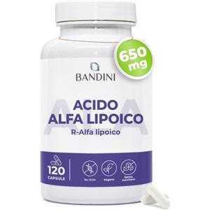 Bandini® Acido Alfa Lipoico 650 mg, 120 Capsule vegane ad Alto Dosaggio | a Rilascio Ritardato, Assorbimento Massimo, Antiossidante e Antinfiammatorio naturale, Fornitura da 4 Mesi, ALA senza OGM