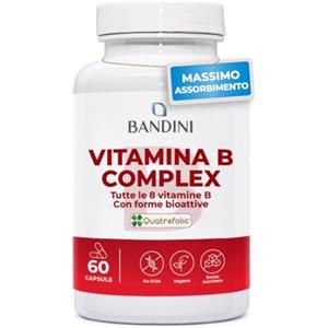 Bandini® Vitamina B-Complex DR CAPS ad Alto Dosaggio, 60 Capsule (2 Mesi) | Complesso Vitamine Gruppo B + Acido Folico, Biotina, PABA, Betaina, Colina, Inositolo, B complex Difese Immunitarie, Vegano